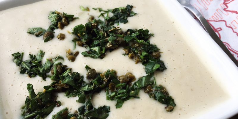 White Bean Soup with Caper Almond Pesto
