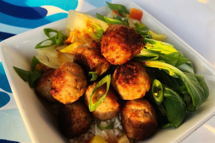 Garlic Ginger Meatballs with Bok Choy