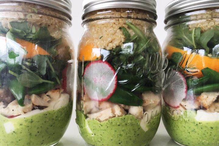 Minty Pea Pesto Salad Jar with Chicken